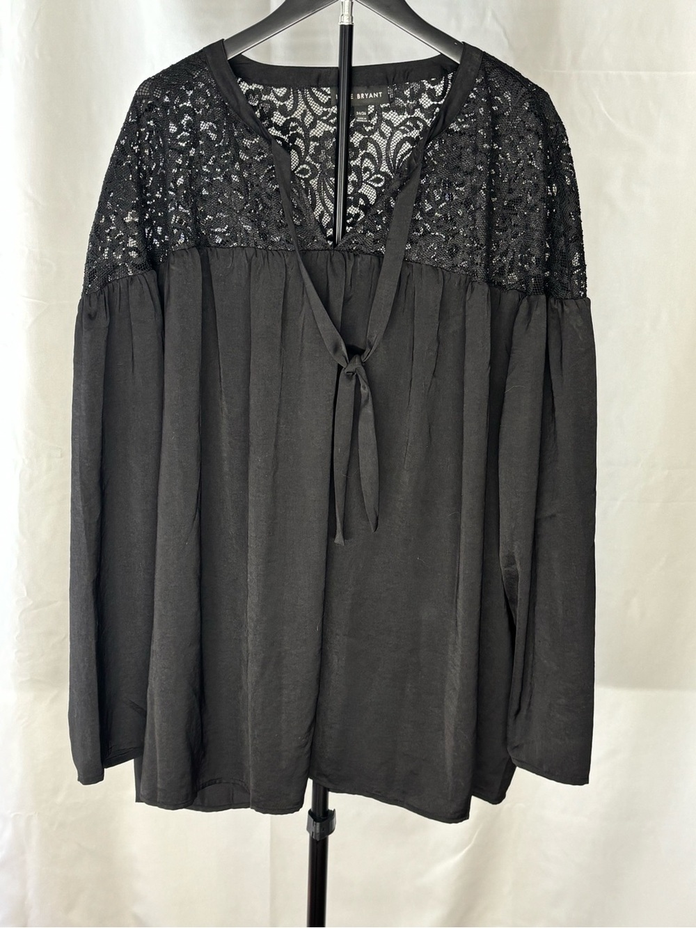 Lane Bryant Black Lace Yoke Tie-Front Tunic Plus Size Blouse